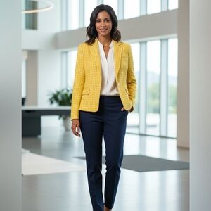 NWT! BROOKS BROTHERS Yellow / White Windowpane Cotton Blend Tweed Blazer, 14